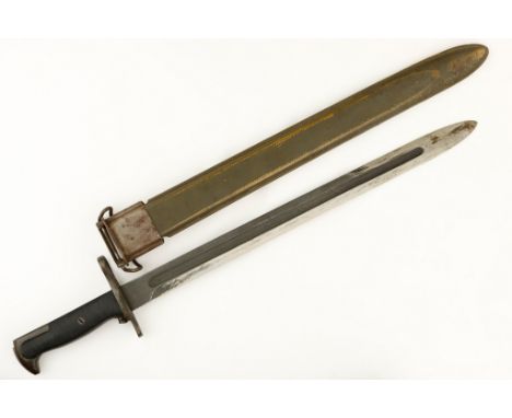 Original M1 Garand bayonet, ca. 1942, with fiberglass scabbard, blade 16 in. long and marked 'OL US' with an ordnance bomb, d