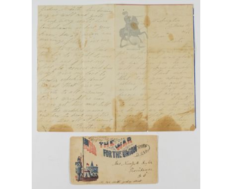 RHODE ISLAND 2ND INFANTRY DISCOVER HIDDEN REBEL CANNON Union soldier's letter on patriotic letterhead, 4pp. 8vo., Washington,