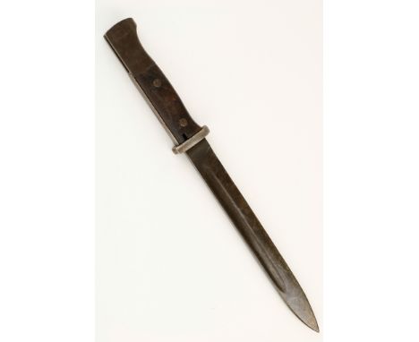 GERMAN K98 MAUSER BAYONET German K98 Mauser bayonet, blade lightly pitted and discolored, tip somewhat reshaped, lightly shar
