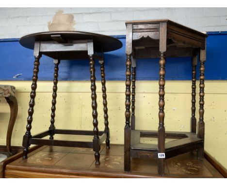 OAK BOBBIN REEL QUADRANT TABLE AND OVAL TOPPED OCCASIONAL TABLE