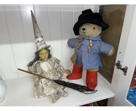 WITCH PUPPET AND A PADDINGTON BEAR SOFT TOY