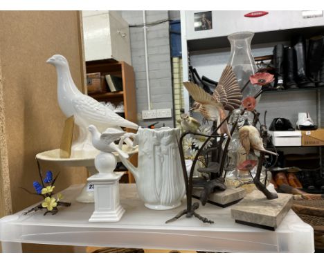 CERAMIC COMPORT, DOVE FIGURE, ORNATE BIRD ON STAND GROUPS SOME A/F