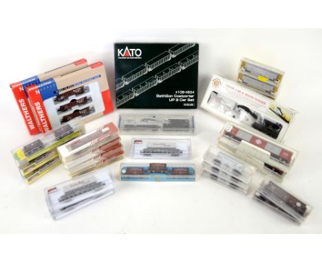 Kato/ Red Caboose/ Walthers/ Bachmann/ Atlas/ Micro-Trains, 'N' scale, to include Kato BethGon Coalporter UP 8 Car Set, two r