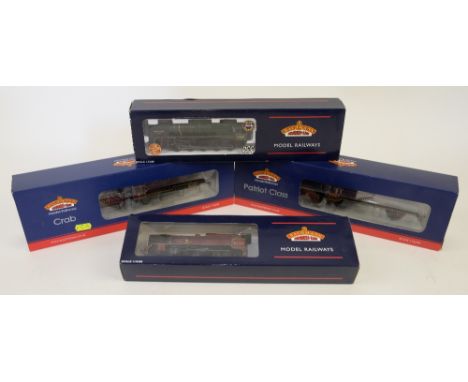 Four Bachmann 1:76:00 scale locomotives to include Standard 92220 Evening Star (32-850), Parallel Boiler Scot LMS Crimson 613