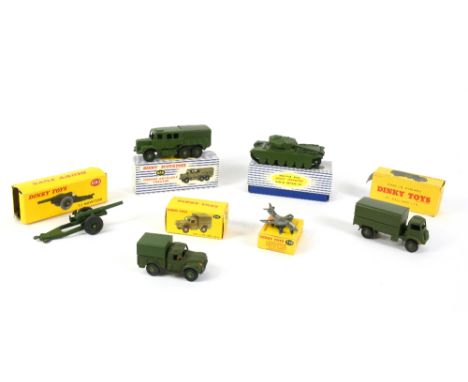 Dinky Toys and Supertoys diecast military vehicles to include Army Covered Wagon No.623, Army 1-Ton Cargo Truck No.641,7.2 Ho