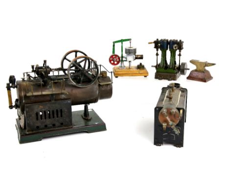 An overtype live steam stationary engine, a live steam plant boiler and other parts. (5).    