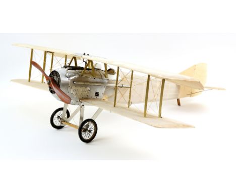 Scale model of a bi-plane with cloth on wooden frame body, 61cm long, .    