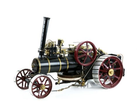 A Markie 1/10 scale precision live steam agricultural traction engine in black and maroon livery with brass fittings, 64cm (l