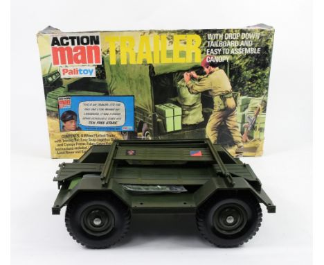 Palitoy Action Man team control centre, assault craft, trailer and motorcycle and sidecar, all boxed. (4).    
