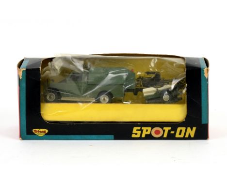 Tri-ang Spot-On Boxed 419 Army Land-Rover Rocket Launcher , military green Land-Rover and Trailer, three white/black original