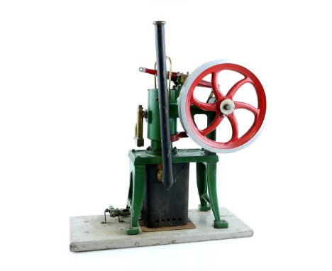 A Rider-Ericsson precision vertical hot air pumping engine having 9-inch spoked fly wheel and finished in green and red, mark
