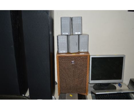 A Sanyo speaker together with five Hitachi speakers