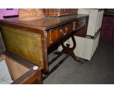 A drop leaf sofa table with leather inset fitted two drawers 