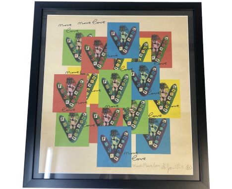 A framed and glazed limited edition print of a work by Jamie Reid 'More Love'. Marked 31/100 and signed by the artist. Measur