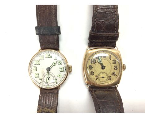 Two gold case vintage wrist watches. Both wind and run. 62.15g total weight. Postage B