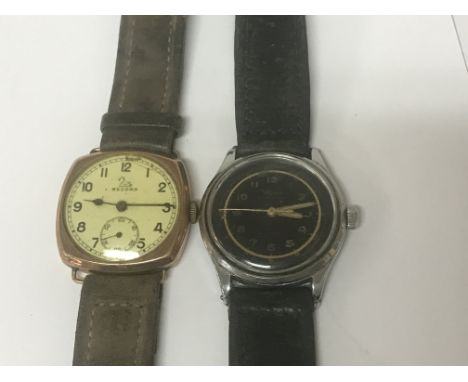 A Wyler military wristwatch together with a gold case vintage wristwatch.