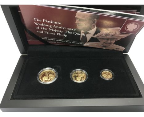 2017 double portrait gold sovereign set featuring a full a half and a quater sovereign with COA. Postage B