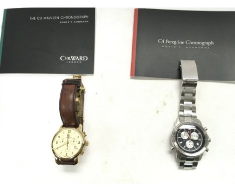 Two modern Christopher Ward gents watches. Including a C4 peregrine chronograph with a black dial and 45mm case including cro