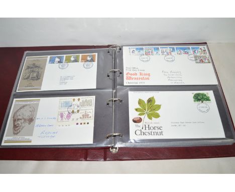 A large quantity of Royal Mail First Day Covers; post cards; Olympic Games commemorative; and other stamps, in a box.