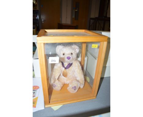 Steiff: teddy bear Diamond Jubilee, limited edition no. EAN663659, with certificate and box, in display case; together with S