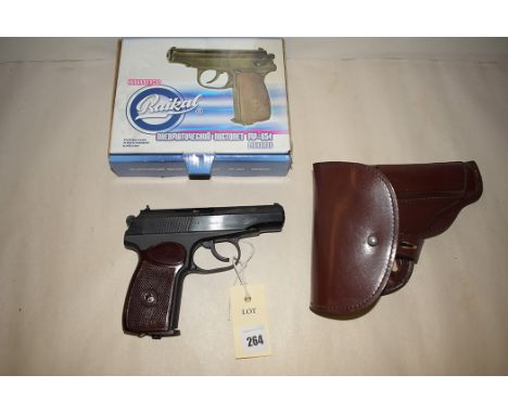 A Baikal Makarov .177 calibre air pistol, MP-654K, numbered T13340457, in original box, with manual and a brown leather holst