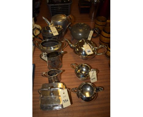 A Victorian silver plated tea service, comprising: teapot, sugar and cream jug; a Walker & Hall silver plated tea service; an
