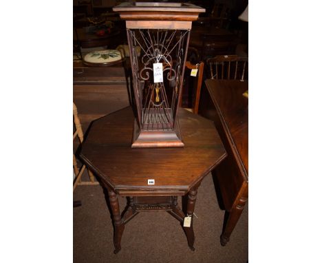 A late Victorian octagonal two-tier occasional table; together with a stick stand.