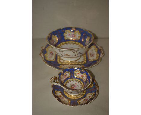 A late 19th Century Rockingham style part tea service, comprising: breakfast cups, afternoon tea cups, sandwich plates, and o