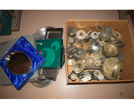 A quantity of miscellaneous silver plate and chromed items, to include; teapots; coffee pot; rose bowl; candelabra; and a qua