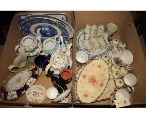 A quantity of household ceramics in two boxes, to include; MJ Hummel spice jars; a Paragon Royal Silver Wedding commemorative