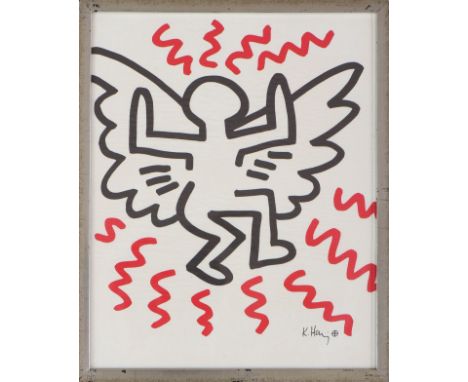 KEITH HARING (1958 Reading/Pennsylvania - 1990 New York City)   - Farbserigrafie auf dünnem Pergamentpapier, ¨Angel¨ (1982, a
