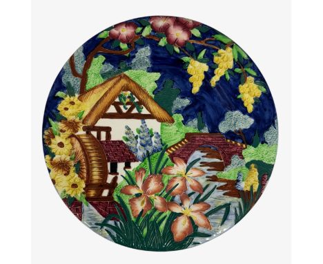 Maling ware decorative charger 'Old Mill', numbered to base 6314, 4. Diameter 28.5cm Posting and packing is available for mos