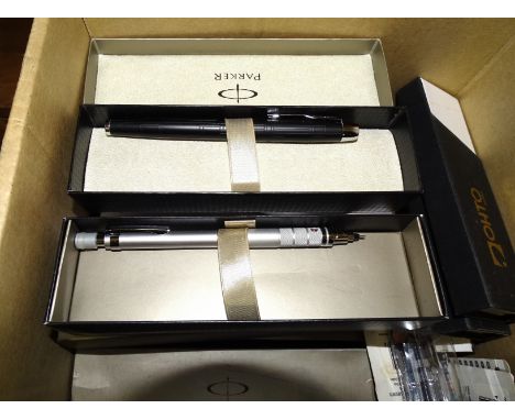 A large quantity of incomplete box sets of Parker fountain and ballpoint pens, one item only in each box, approximately 29 bo