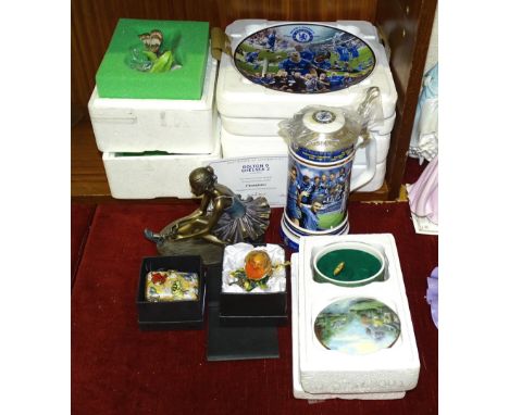 A Danbury Mint 'Chelsea Football Club Centenary' stein, (boxed), three 'Chelsea FC' collectors' plates, an Ardleigh Elliot 'L