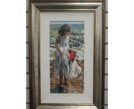Sherree Valentine Daines (contemporary), after, a pair of Ltd Ed textured prints, hand enhanced canvas, Evening Paddle and Co