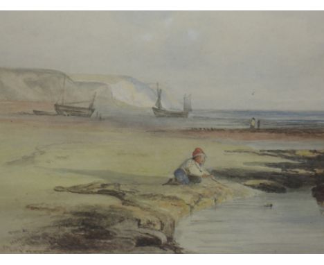 K Hill, (19th century), a watercolour, coastal scene, signed and dated 1886, 26 x 46cm, mounted framed and glazed, 50 x68cm