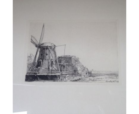 ETCHING OF A WINDMILL 23CM X 16CM   