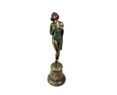 ART DECO BRONZE FIGURE OF A FEMALE, on an onyx base22.5cm high