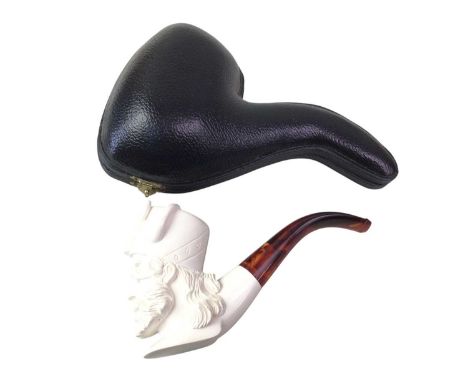 MEERSCHAUM PIPE, MID/LATE 20TH CENTURY  depicting a warrior with eye patch, with fitted casethe pipe 14cm wide 