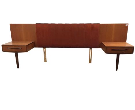 MID CENTURY G-PLAN TEAK HEADBOARD, FRESCO  with integral bedside tables91cm x 248cm