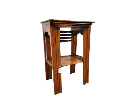 LLOYD LOOM BEDSIDE TABLE, AND AN OAK NEST OF FOUR TABLES the table with original Lloyd Loom labelLloyd loom table 55cm high, 