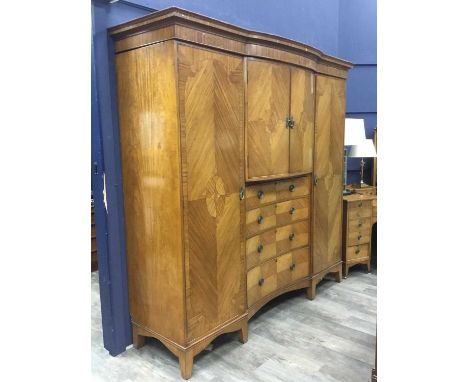 EDWARDIAN SATINWOOD PRINCESS WARDROBE, ALONG WITH A DRESSING CHEST the wardrobe with two doors over four drawers, flanked by 