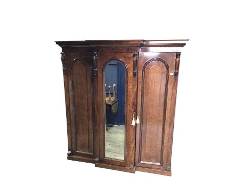 VICTORIAN MAHOGANY WARDROBE, with central mirror203cm x 195cm