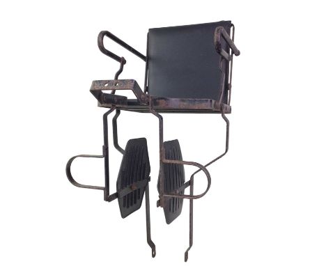 CHILD'S BICYCLE SEAT ATTACHMENT, formed of black painted metal, with cushioned, faux leather seat, and attachment points to m