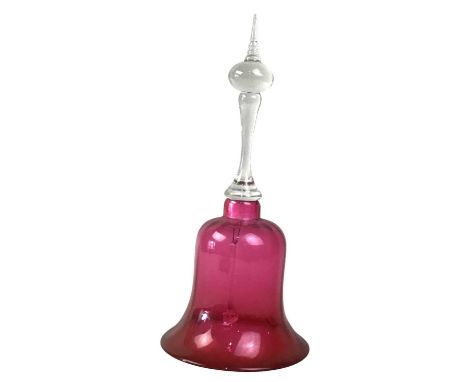 LARGE CRANBERRY GLASS BELL, AND OTHER ITEMS  along with four signed art deco glasses, a fishing float and other itemscranberr