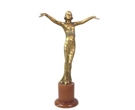 ART DECO SPELTER FIGURE OF A FEMALE, on a circular base36cm high