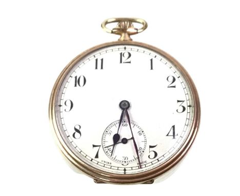 GOLD PLATED OPEN FACE POCKET WATCH, with engraved floral decoration to the reverse, along with a silver ingot pendant and a s