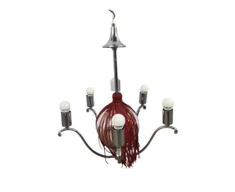 ART DECO STYLE FIVE BRANCH LIGHT FITTING, in chrome, with spherical shaped centre64cm long