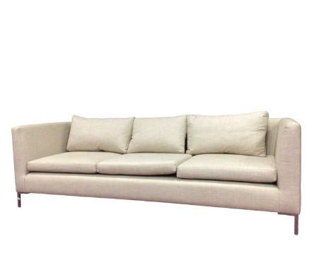 LARGE CONTEMPORARY CHESTERFIELD SETTEE, upholstered in cream fabric and on metal legs