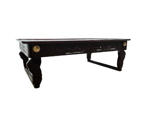 KOREAN LACQUERED FOLDING LOW TABLE, with mother of pearl inlay31cm high, 91cm wide